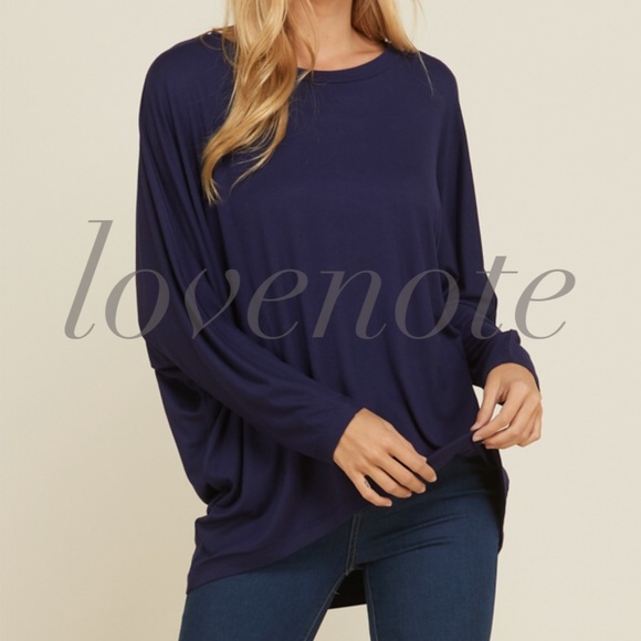1 left! Navy Long Sleeve High Low Tee Relaxed Fit - Picture 4 of 5